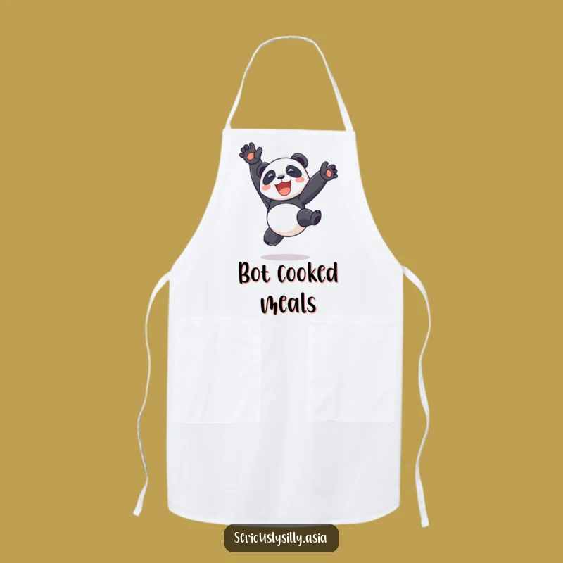 Funny Panda Bot Somersault Apron: Cook with Robotic Playfulness