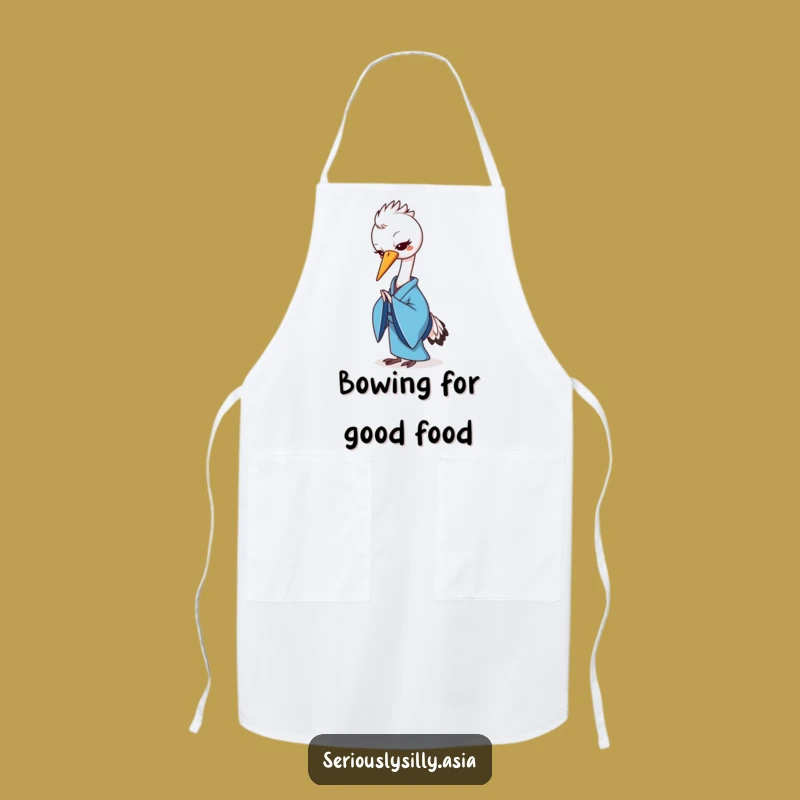 Funny Crane Apron: Cheerful Cartoon in Blue Kimono for Elegant Kitchen Moments