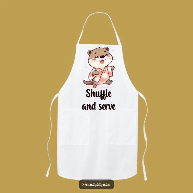 Funny Otter Apron: Playful Cartoon in Floral Kimono for Kitchen Fun