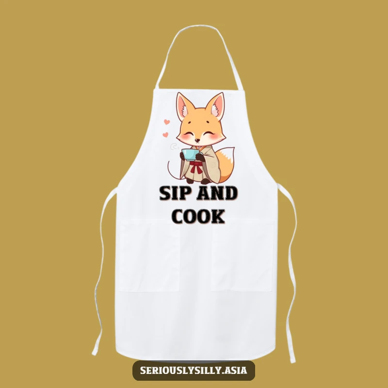 Funny Fox Apron: Smiling Cartoon in Kimono for Elegant Kitchen Moments
