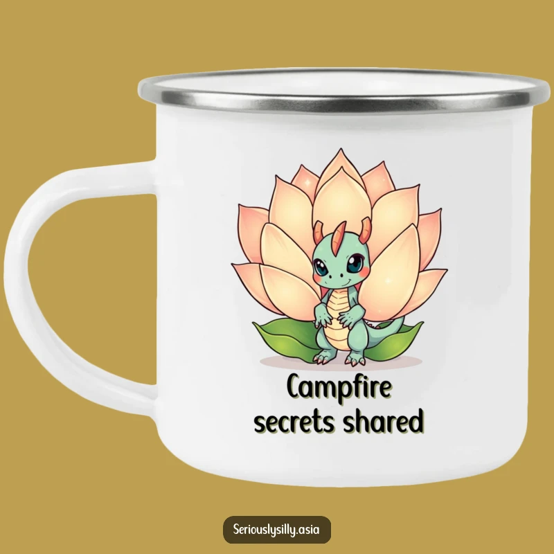 Funny Dragon Bot Camping Mug: Mischief by the Lotus Flower