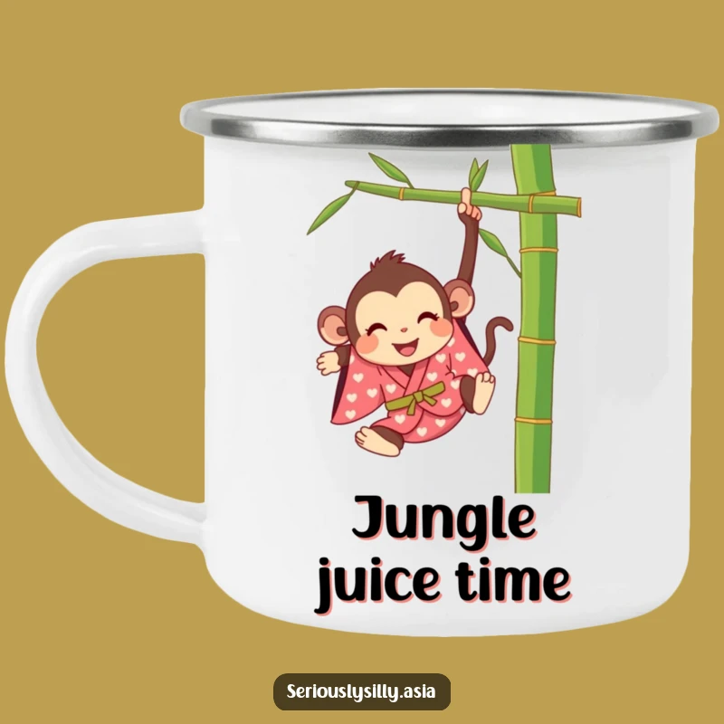 Funny Monkey Camping Mug: Durable Happy Cartoon in Kimono for Outdoor Fun