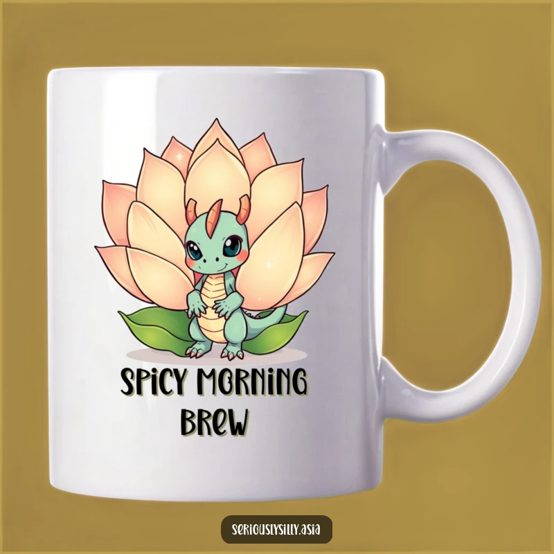 Funny Dragon Bot Mug: Mischievous Peek from Lotus Flower Gift