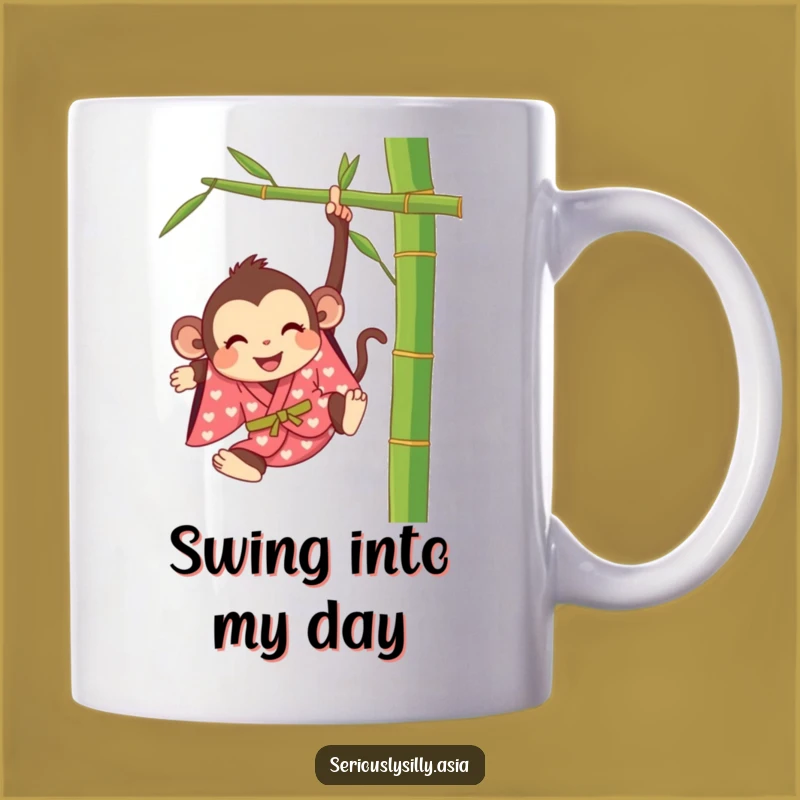 Funny Monkey Mug: Happy Cartoon in Kimono Swinging, Perfect Humorous Gift