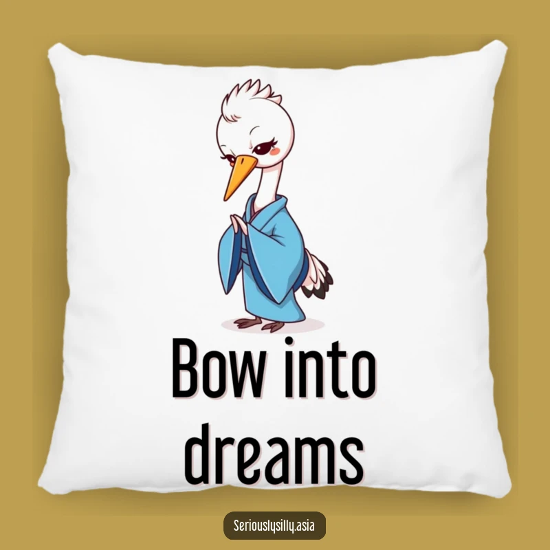 Funny Crane Pillow: Cheerful Cartoon in Blue Kimono for Elegant, Comfy Decor