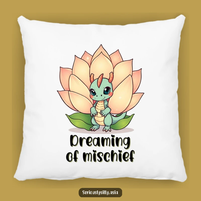 Funny Dragon Bot Pillow: Cozy Mischief and Lotus Flower