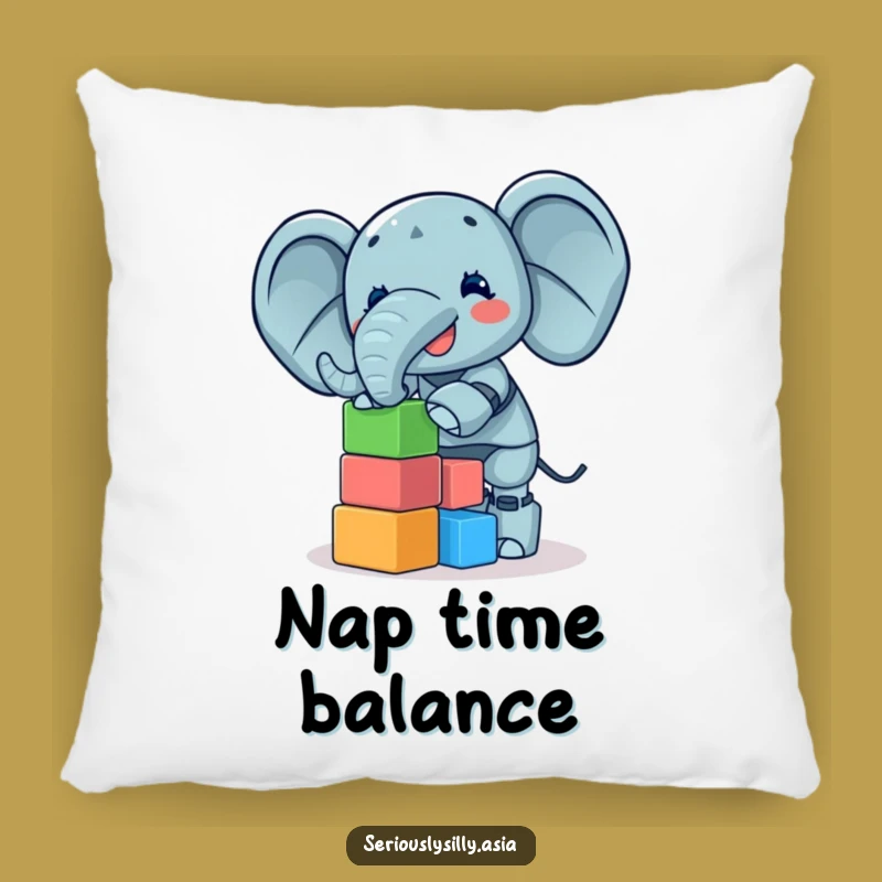 Funny Elephant Bot Pillow: Cozy Giggles with Block Tower Fun