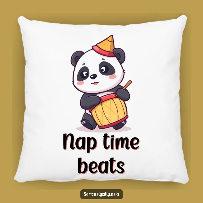 Funny Panda Pillow: Cute Cartoon Drummer in Conical Hat, Comfy Humorous Decor