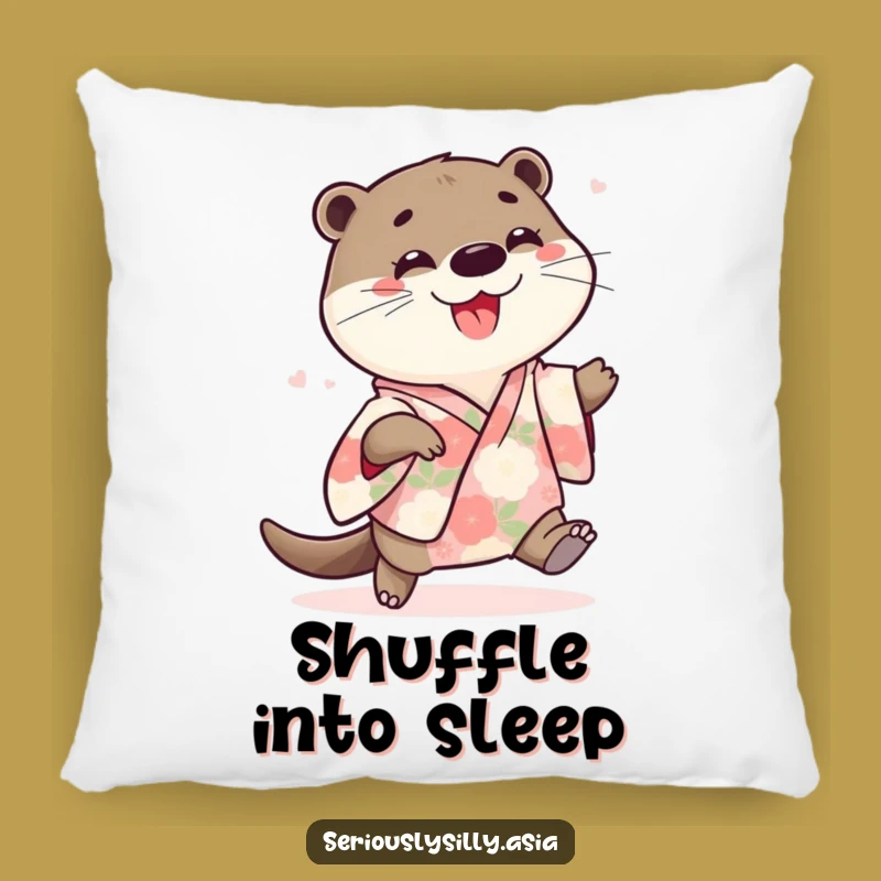 Funny Otter Pillow: Playful Cartoon in Floral Kimono for Comfy, Cheerful Decor