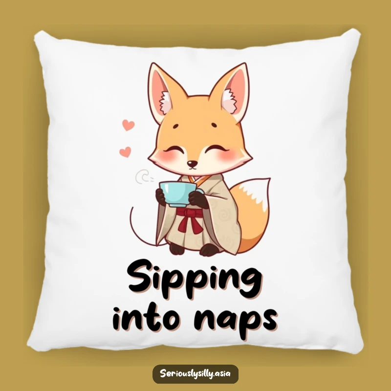 Funny Fox Pillow: Smiling Cartoon in Kimono for Elegant, Comfy Decor