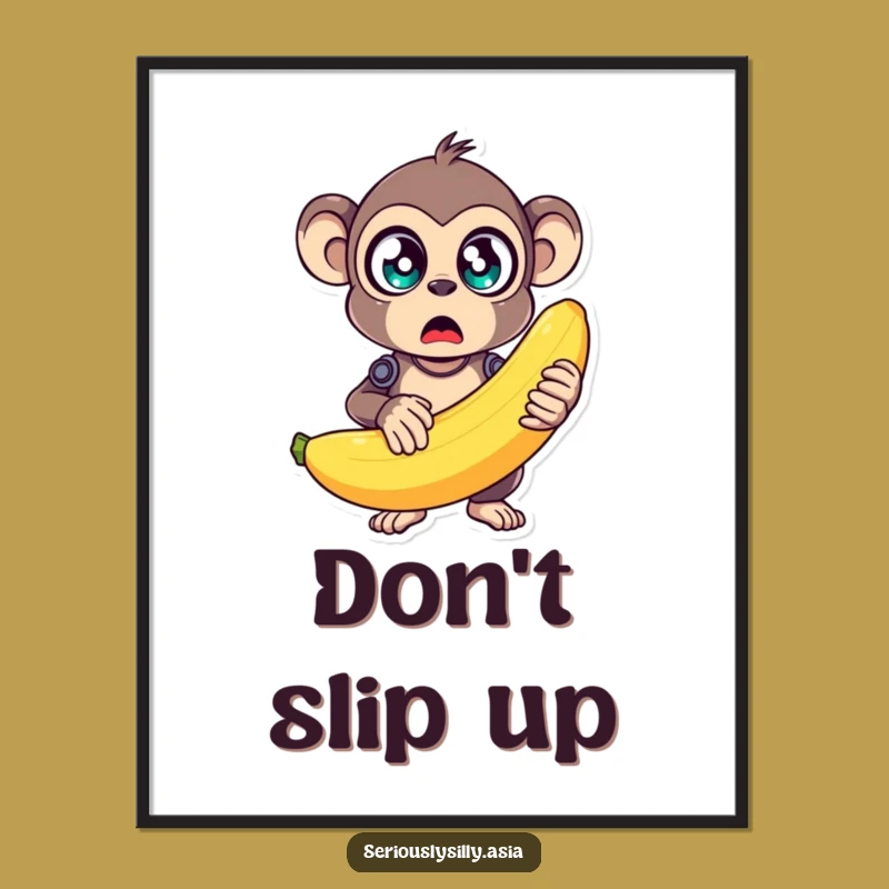 Funny Monkey Bot Digital Art: Surprised by a Giant Wobbly Banana