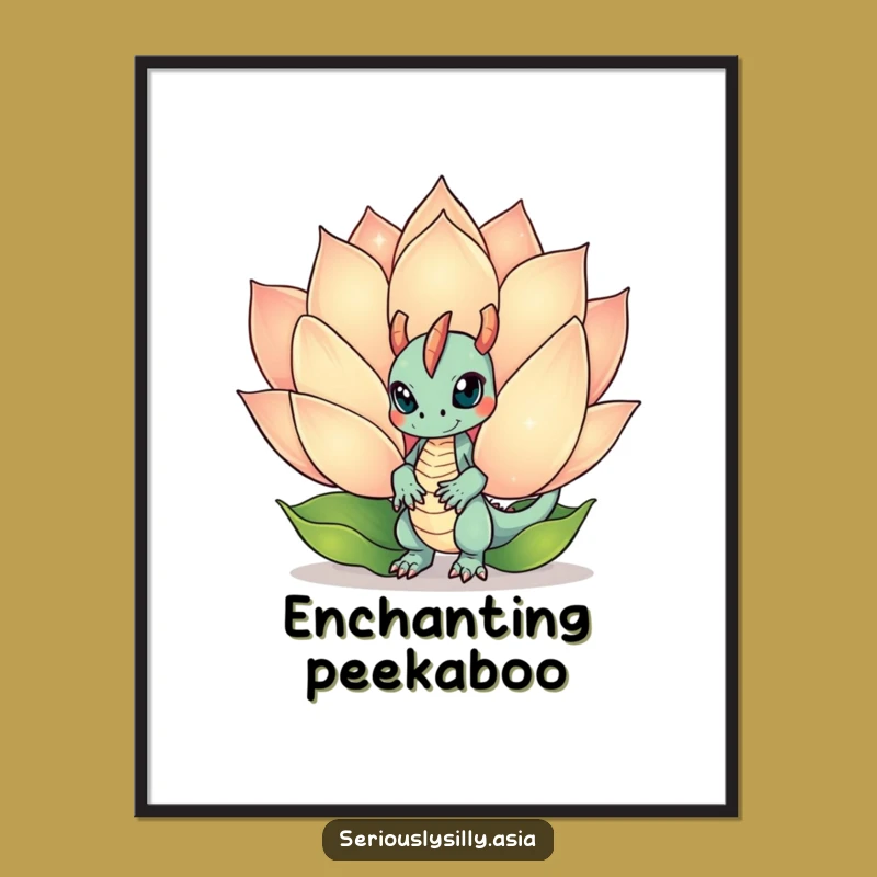 Funny Dragon Bot Digital Art: Mischievous Lotus Flower Peek