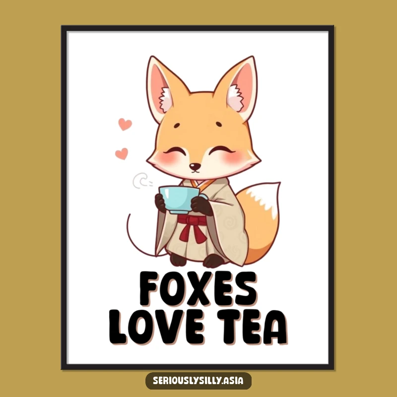 Funny Fox Digital Art Print: Smiling Cartoon in Kimono for Instant Elegance