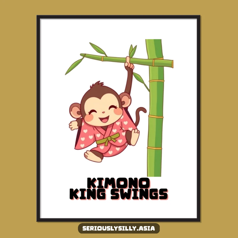 Funny Monkey Digital Art Print: Happy Cartoon in Kimono for Instant Cheer