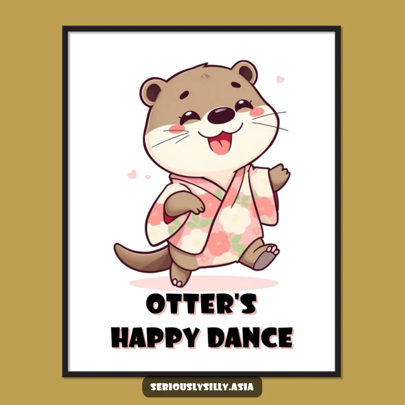 Funny Otter Digital Art Print: Playful Cartoon in Floral Kimono for Instant Joy