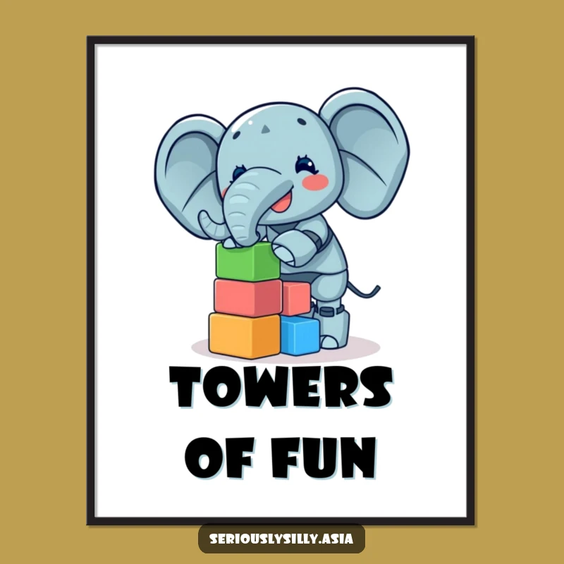 Funny Elephant Bot Digital Art: Giggling Over Colorful Blocks