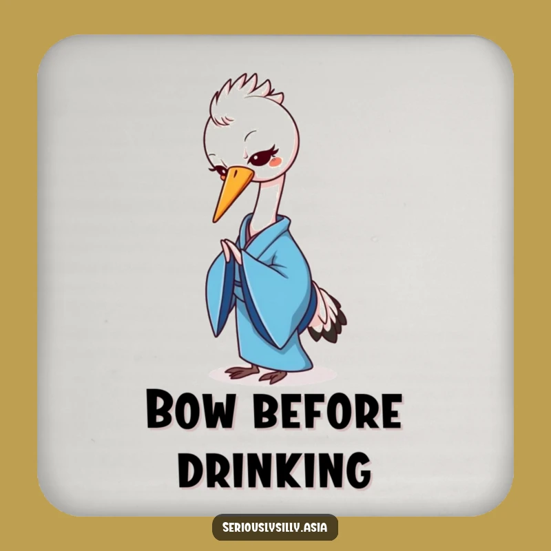 Funny Crane Drink Coaster: Cheerful Cartoon in Blue Kimono for Elegant Surface Protection