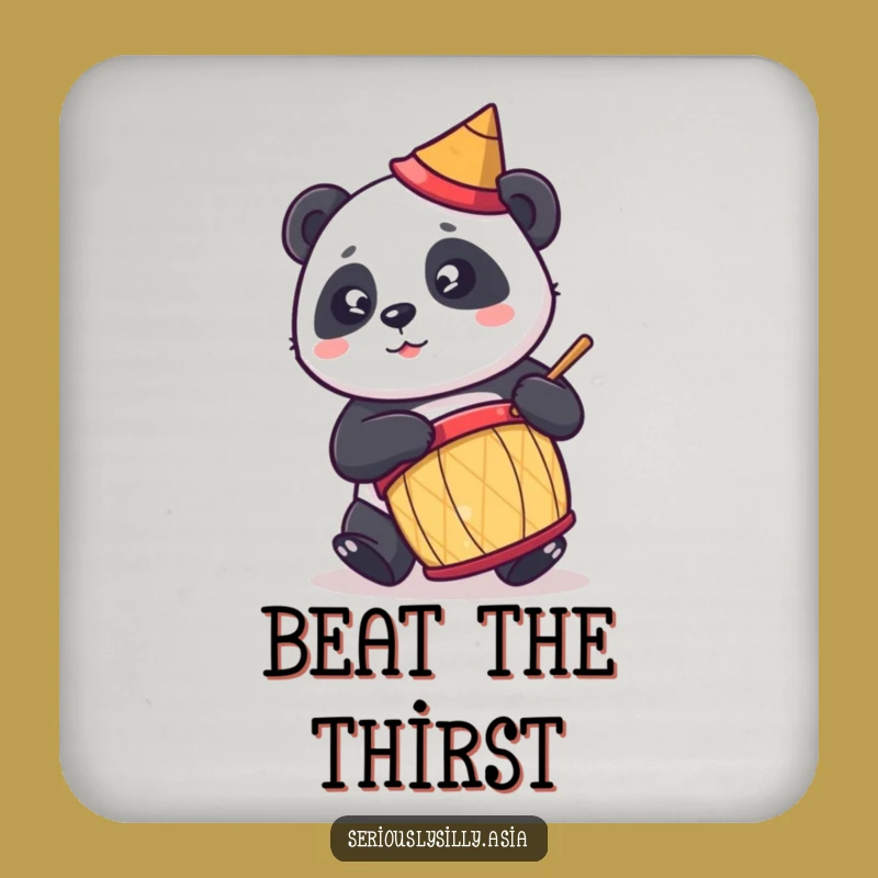 Funny Panda Drink Coaster: Cute Cartoon Drummer in Conical Hat to Protect Surfaces