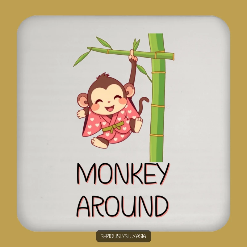 Funny Monkey Drink Coaster: Happy Cartoon in Kimono for Surface Protection