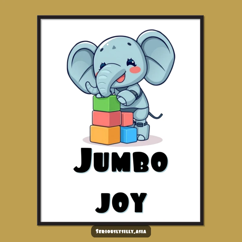 Funny Elephant Bot Poster: Giggling Over Colorful Blocks Art