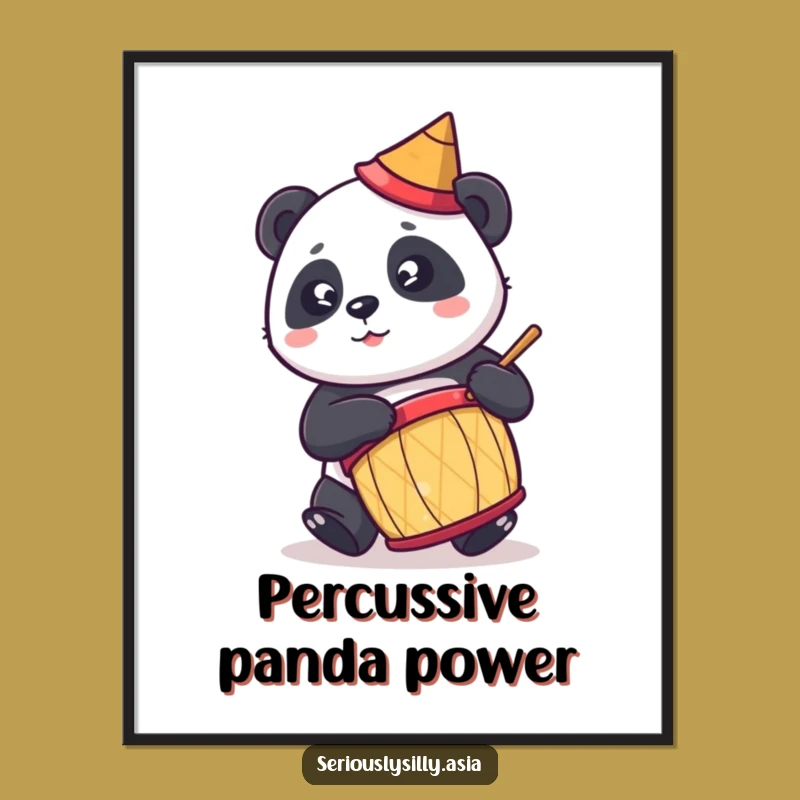 Funny Panda Poster: Cute Cartoon Drummer in Conical Hat, Vibrant Wall Art Gift