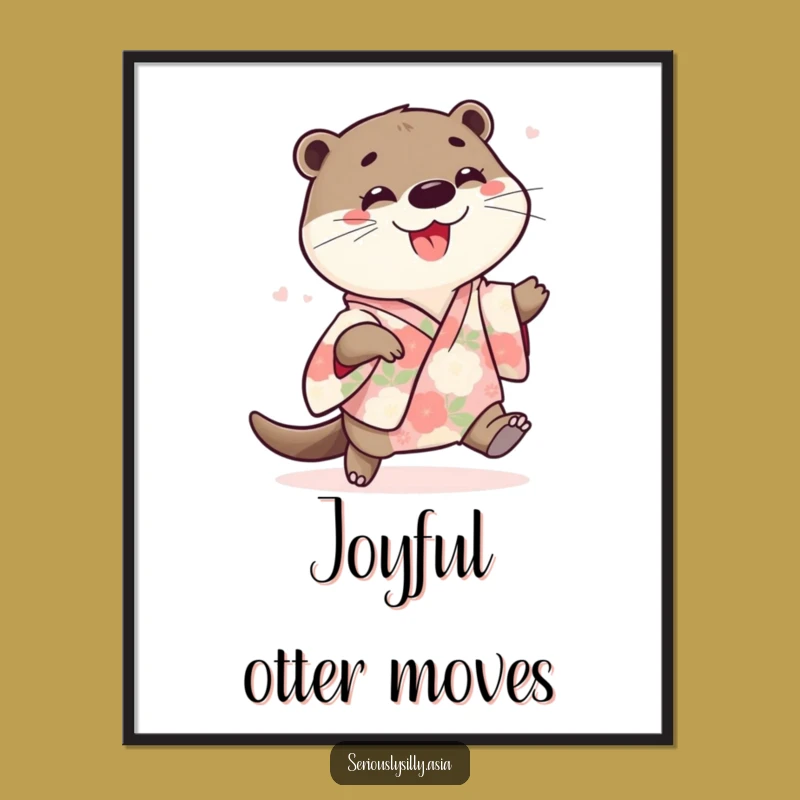 Funny Otter Poster: Playful Cartoon in Floral Kimono, Joyful Wall Art
