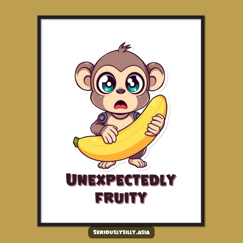 Funny Monkey Bot Poster: Surprised by a Giant Wobbly Banana Art