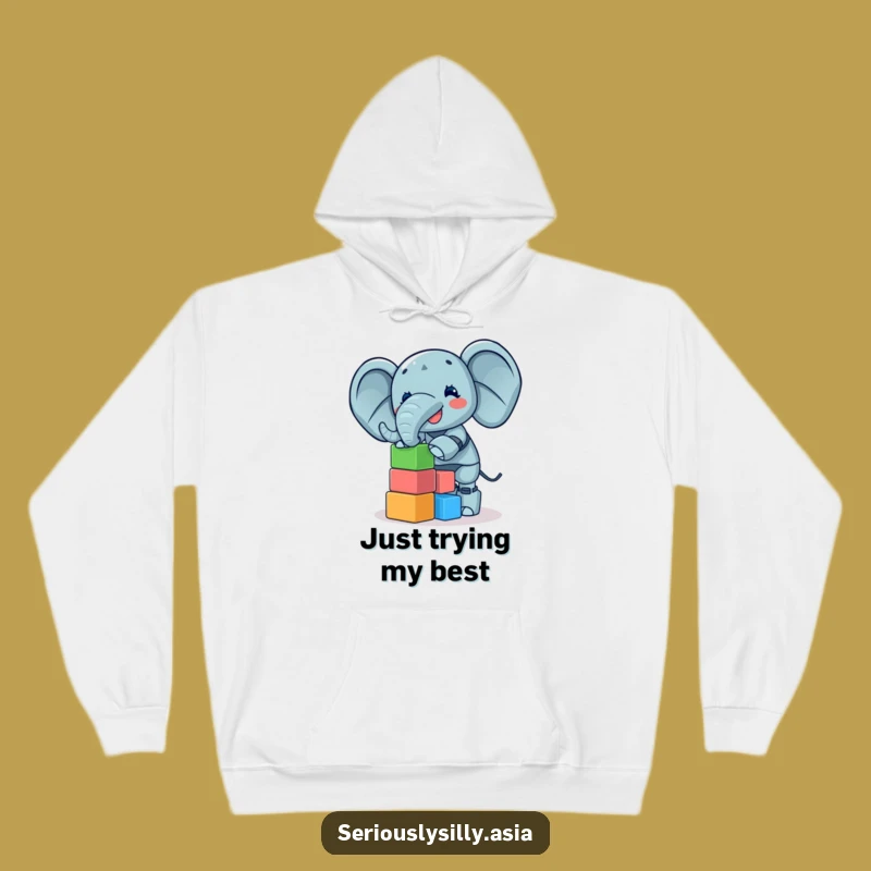 Funny Elephant Bot Hoodie: Cozy Giggles with a Block Tower