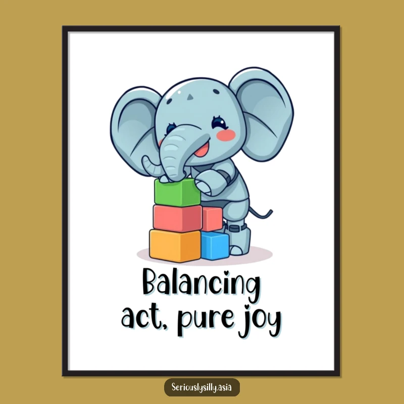 Free Printable Elephant Bot Wall Art: Balancing Blocks Funny Downloadable Decor