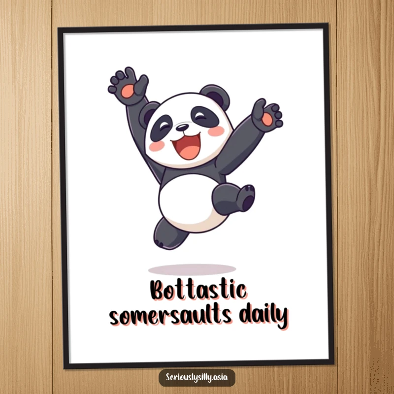 Funny Free Printable Wall Art: Delighted Panda Bot Performing Bouncy Happy Somersault
