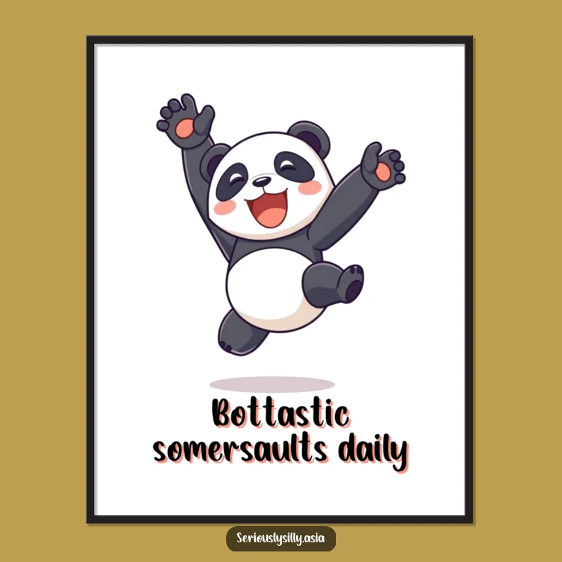 Funny Free Printable Wall Art: Happy Panda Bot Somersault - Energetic Downloadable Decor