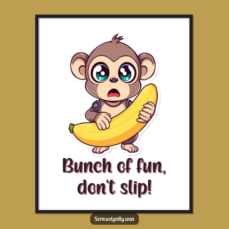 Free Printable Monkey Bot Wall Art: Wobbly Banana Surprise Funny Downloadable Decor