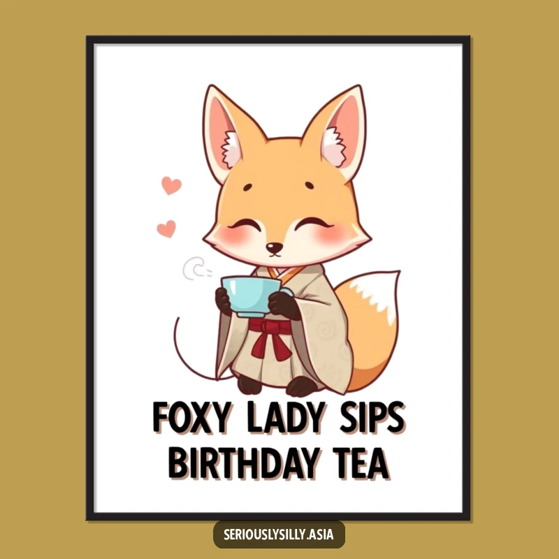 Free Printable Fox Tea Time Wall Art - Elegant Cartoon Downloadable Decor