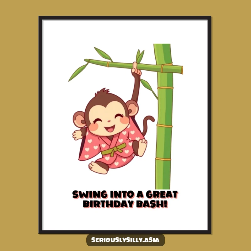 Free Printable Monkey Swinging Wall Art - Funny Cartoon Downloadable Decor for Jungle Lovers