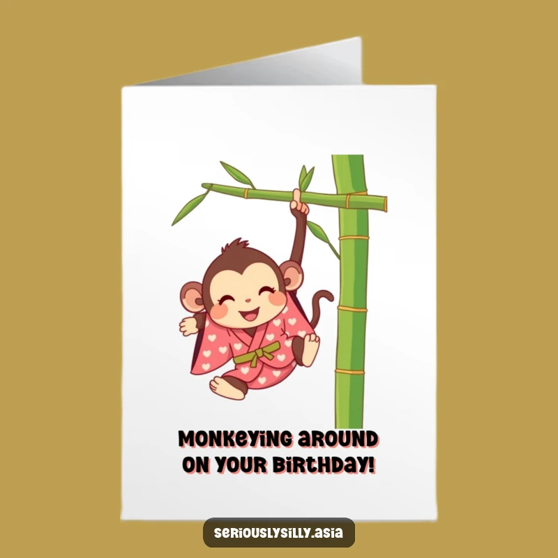 Free Printable Monkey Birthday Card - Fun Swinging Cartoon Downloadable Gift for All