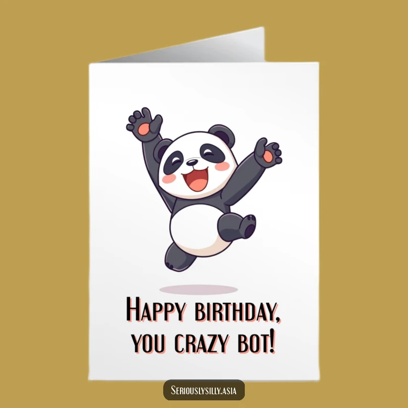 Free Printable Birthday Card: Happy Panda Bot Somersault - Fun Downloadable Gift