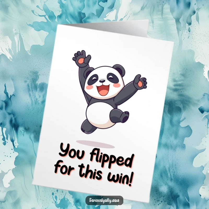 Funny Free Printable Congratulations Card: Panda Bot Doing Happy Somersault - Energetic Cheer