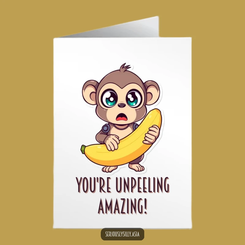 Free Printable Monkey Bot Congrats Card: Wobbly Banana Celebration Downloadable Greeting