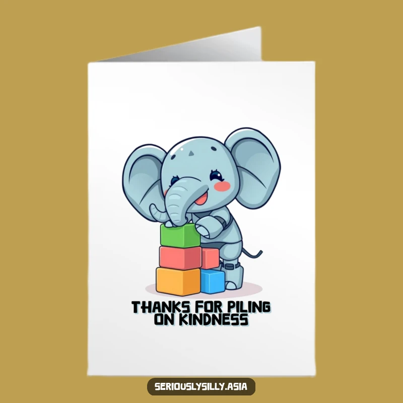 Free Printable Elephant Bot Thank You Card: Block Balancing Gratitude Downloadable Greeting