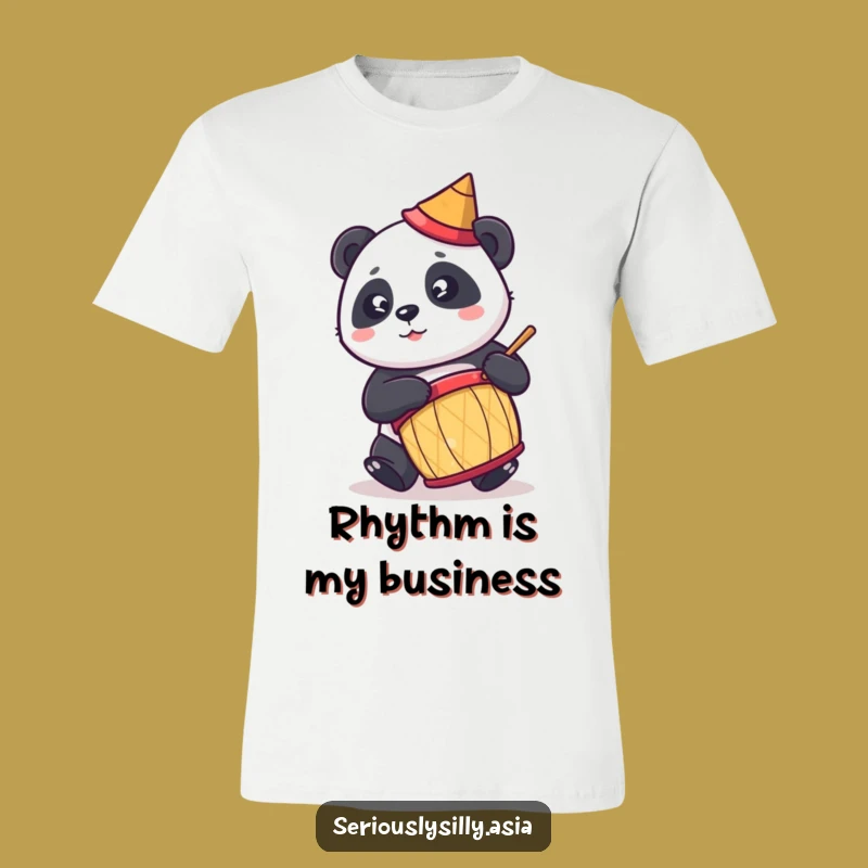 Funny Panda T-Shirt: Cute Cartoon Drummer in Conical Hat, Perfect Humorous Gift