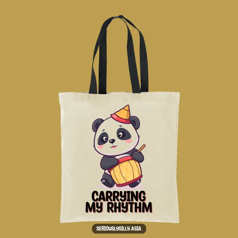 Funny Panda Tote Bag: Cute Cartoon Drummer in Conical Hat for Groovy Shopping