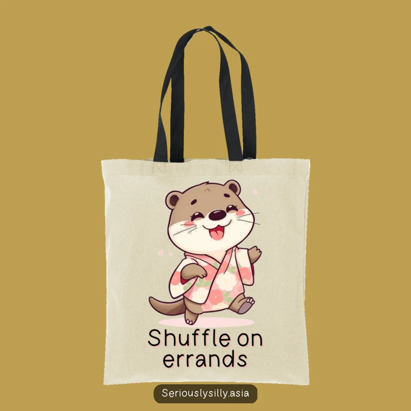 Funny Otter Tote Bag: Playful Cartoon in Floral Kimono for Happy Errands